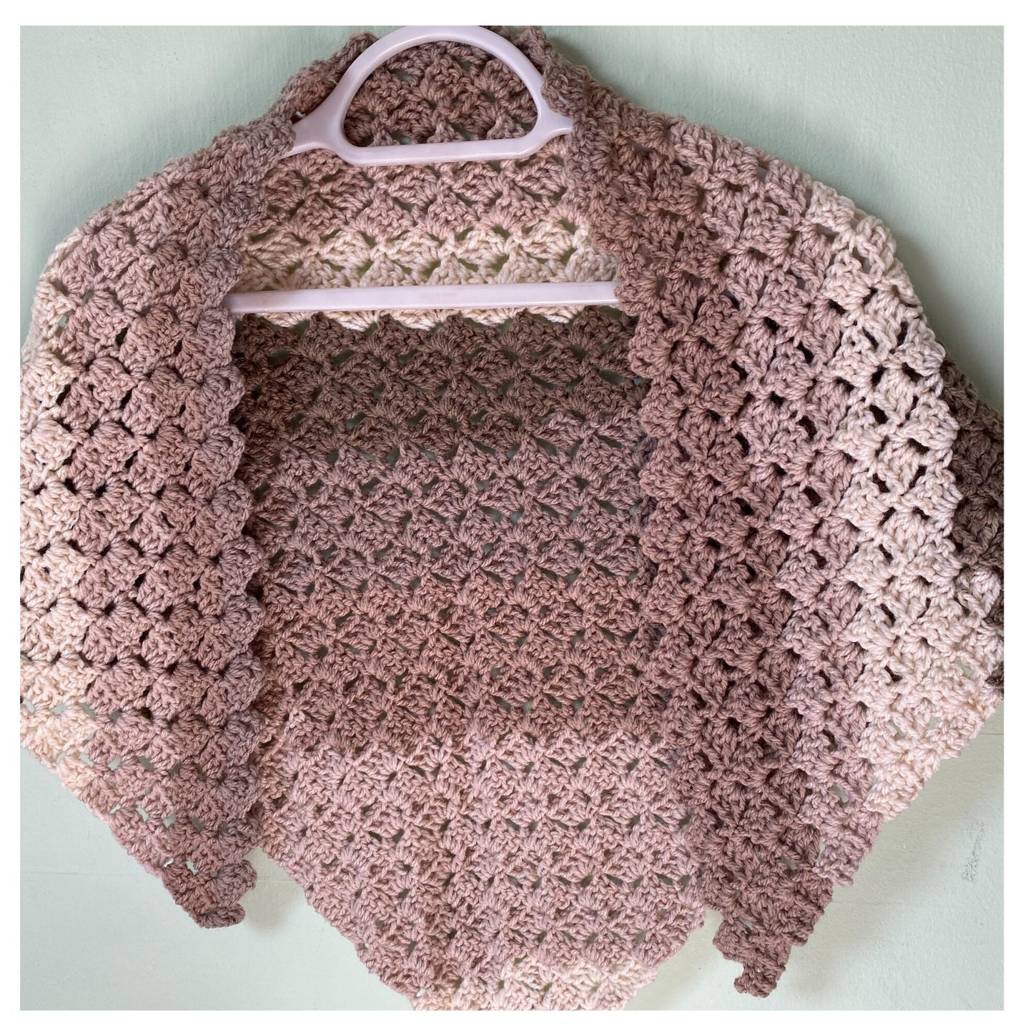 Striped Sandy Brown and Tan Triangle Aran Crocheted Shawl