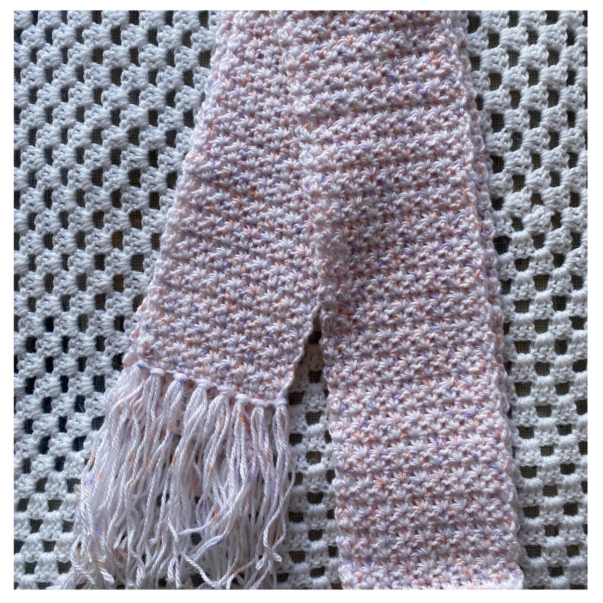 White Fringed Scarf with Pastel Speckles