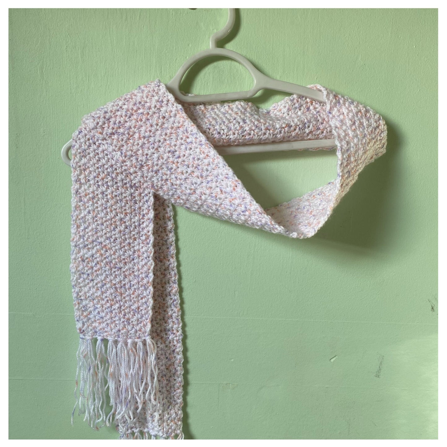 White Fringed Scarf with Pastel Speckles
