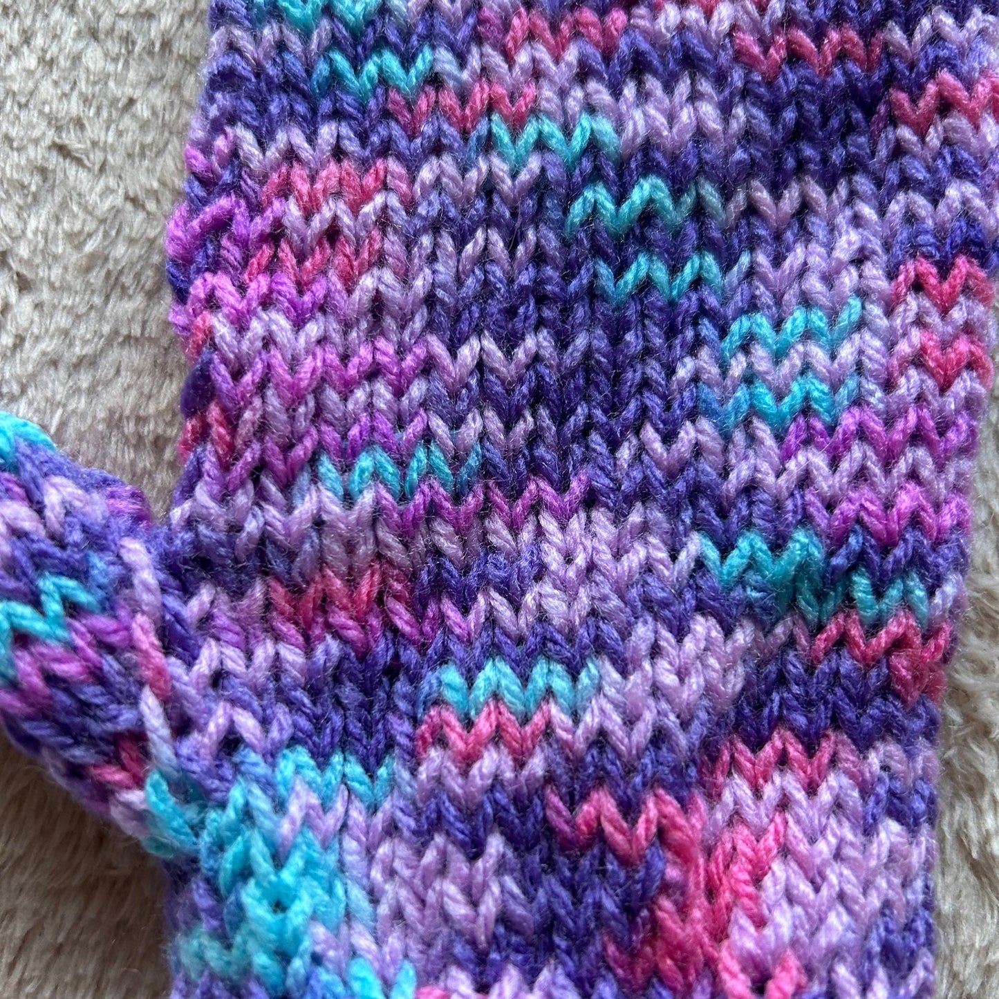 Hand Knit Purple Mittens, Colourful Acrylic Gloves