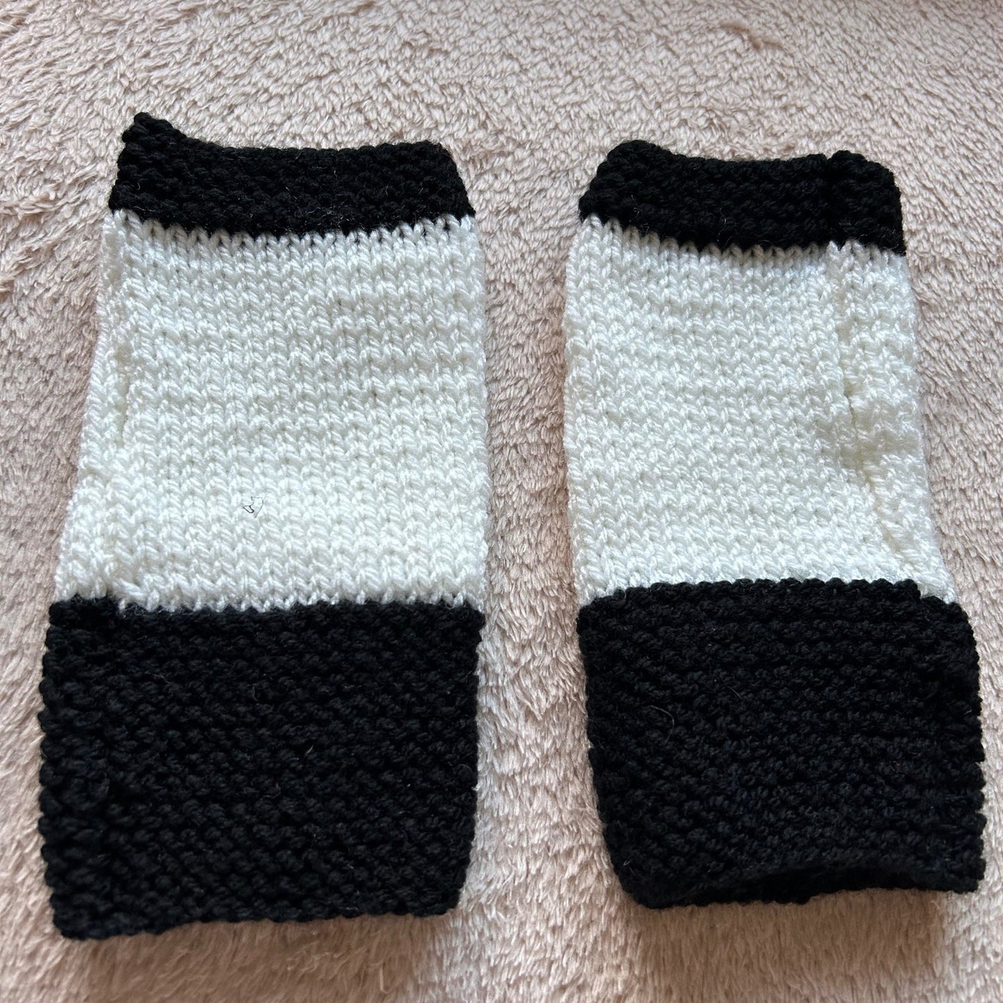 Handmade Black & White Knitted Fingerless Gloves - UK Made to Order
