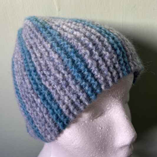 Blue and Grey Striped Knitted Hat