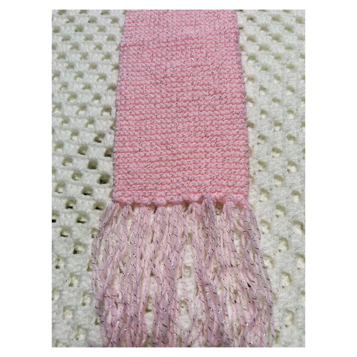 Pastel Pink Sparkly Scarf with Tassel Fringe