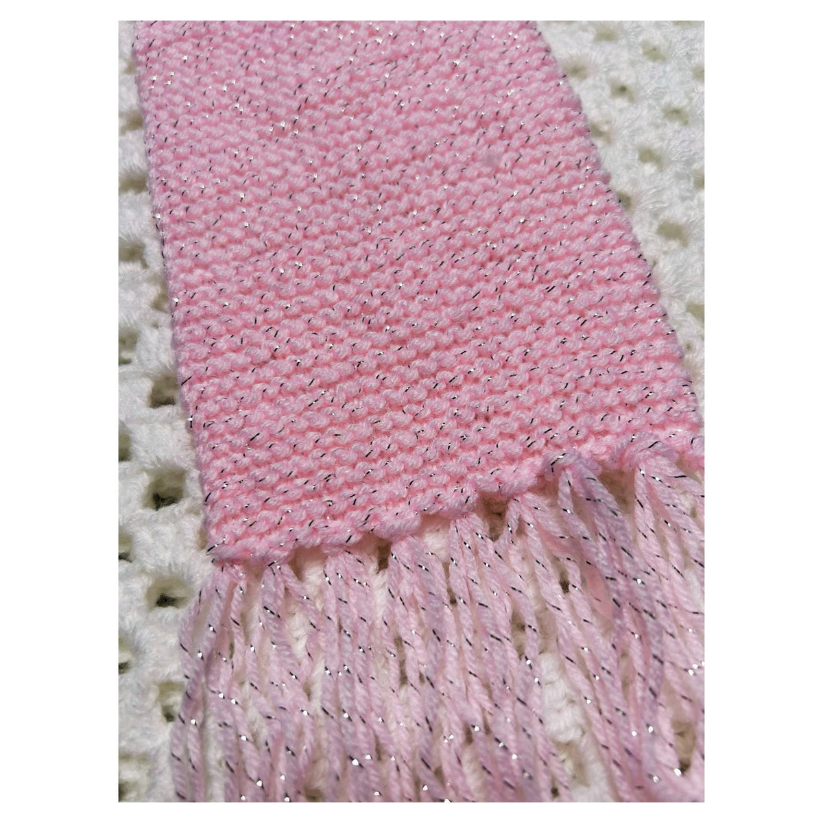 Pastel Pink Sparkly Scarf with Tassel Fringe