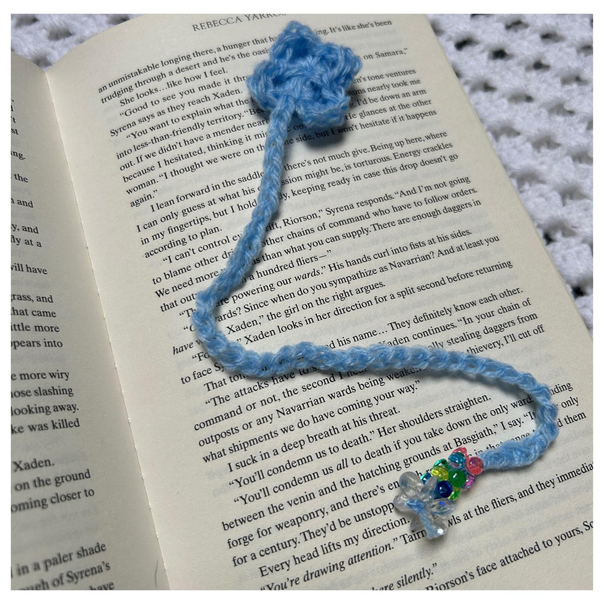 Custom Crochet Blue Floral Bookmark: Beaded Handmade Reader Gift