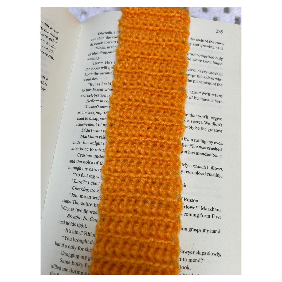 Orange Crochet Book Place Marker with Tassel Fringe