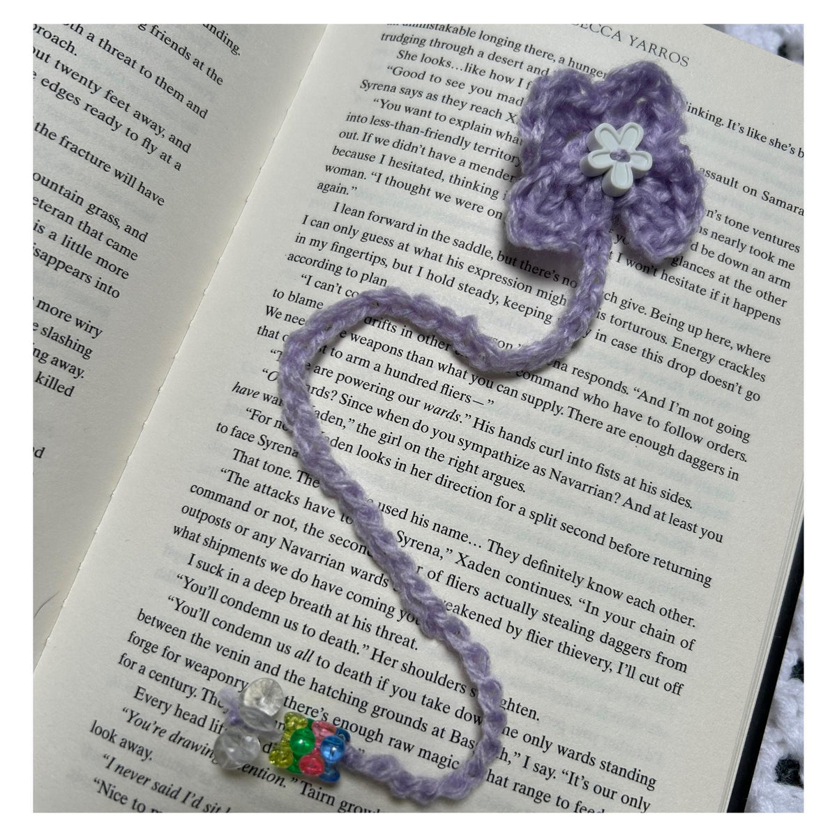 Crochet Purple Flower Bookmark, Beaded Page Marker