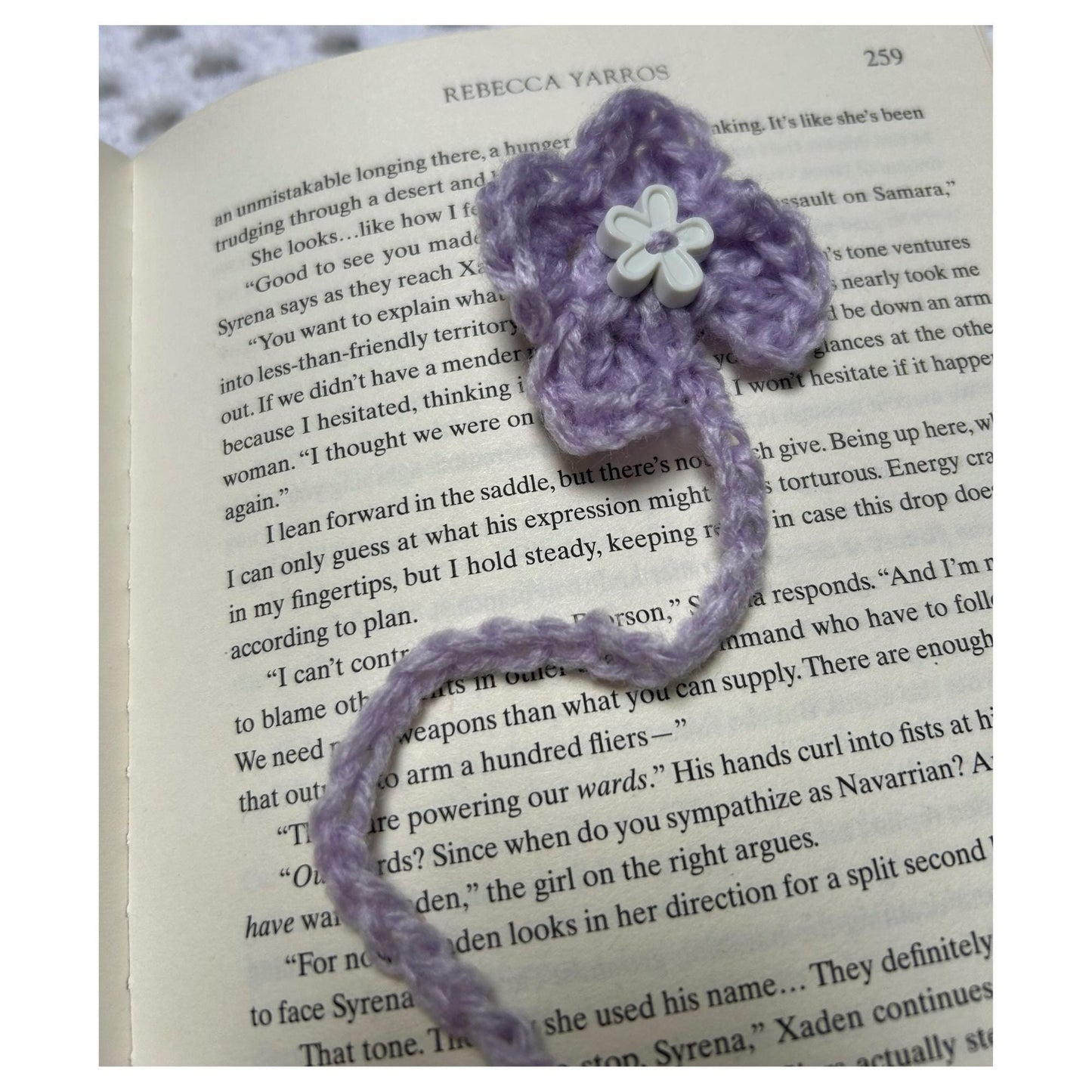 Crochet Purple Flower Bookmark, Beaded Page Marker