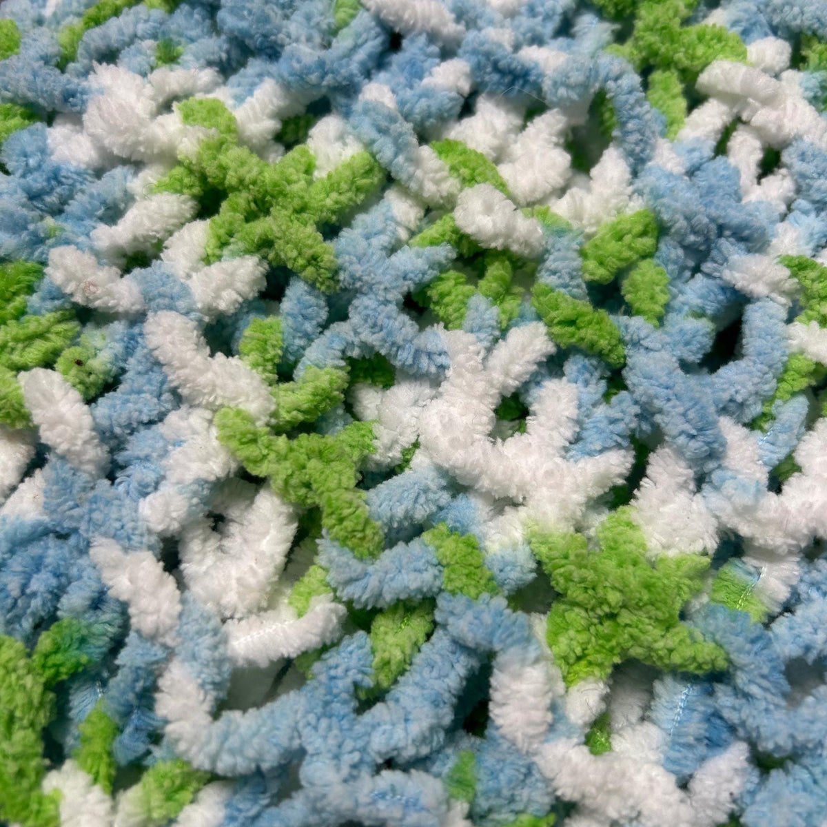 Super Chunky Blue Green and White Openweave Knit Scarf