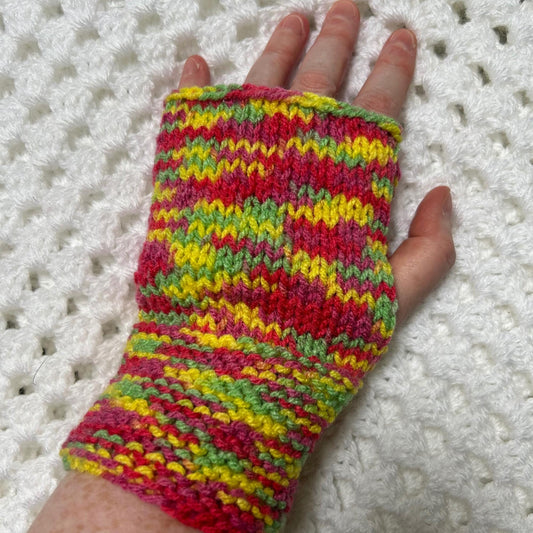 Bright Colour Hand Knit Fingerless Gloves