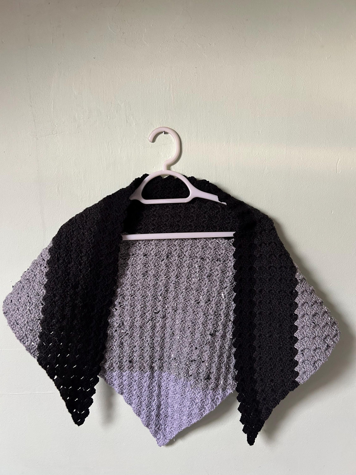 Black and Grey Crocheted Triangle Shawl Wrap