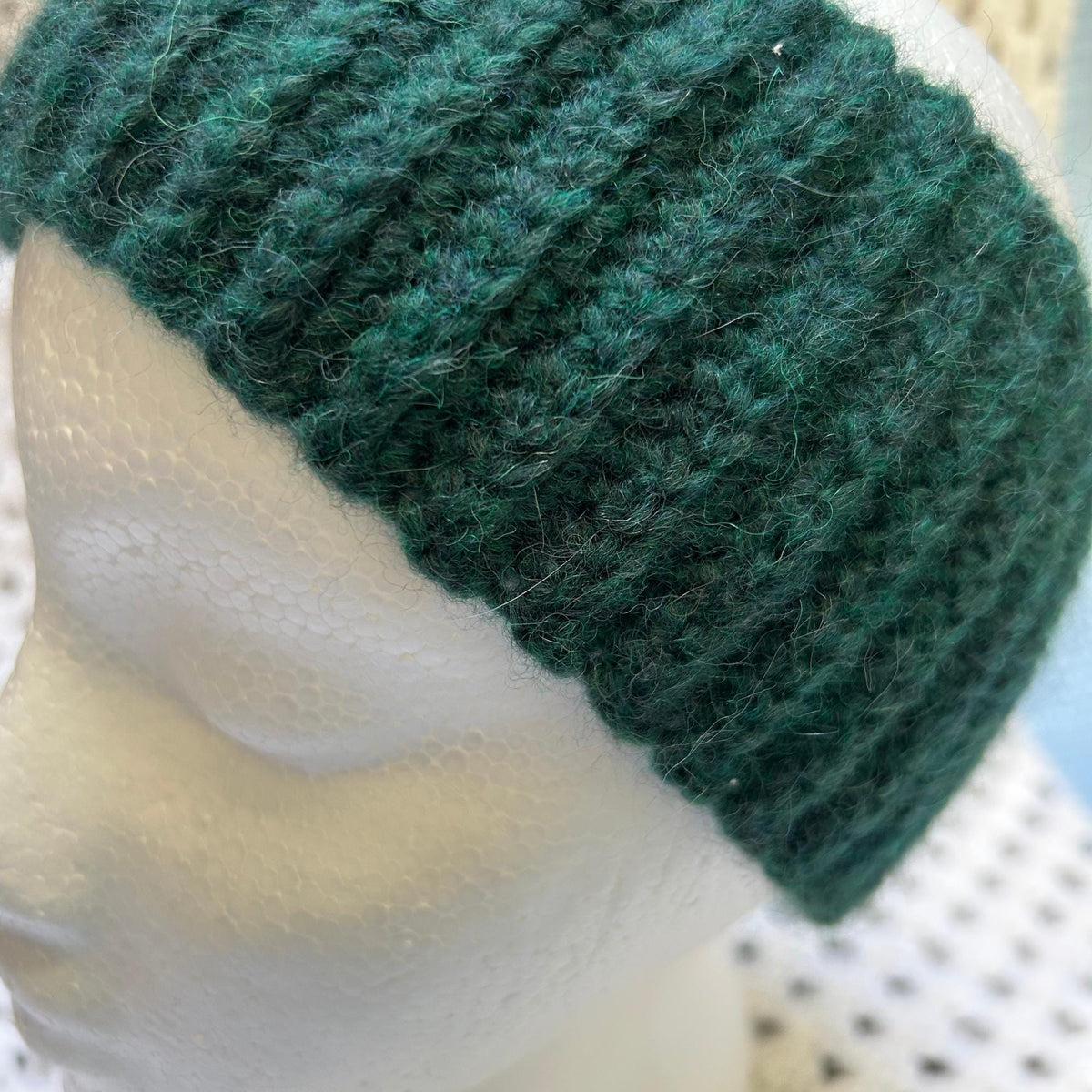 Dark Green Crocheted Headband, Ribbed Headband with Alpaca Wool