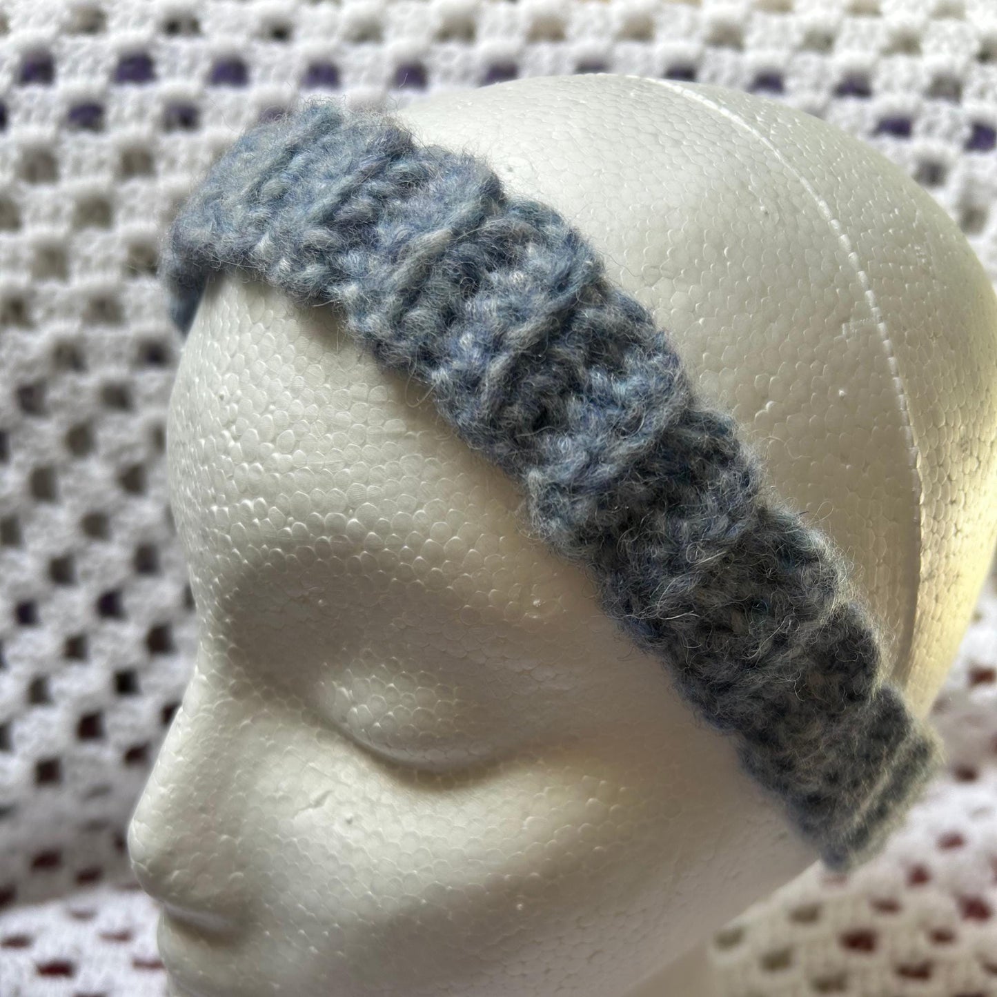 Slim Crocheted Chunky Blue Hair Band, Custom Crochet Headband