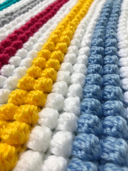 Crocheted Bobble Rainbow Blanket: Striped Baby Pram Throw