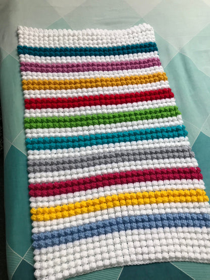 Crocheted Bobble Rainbow Blanket: Striped Baby Pram Throw