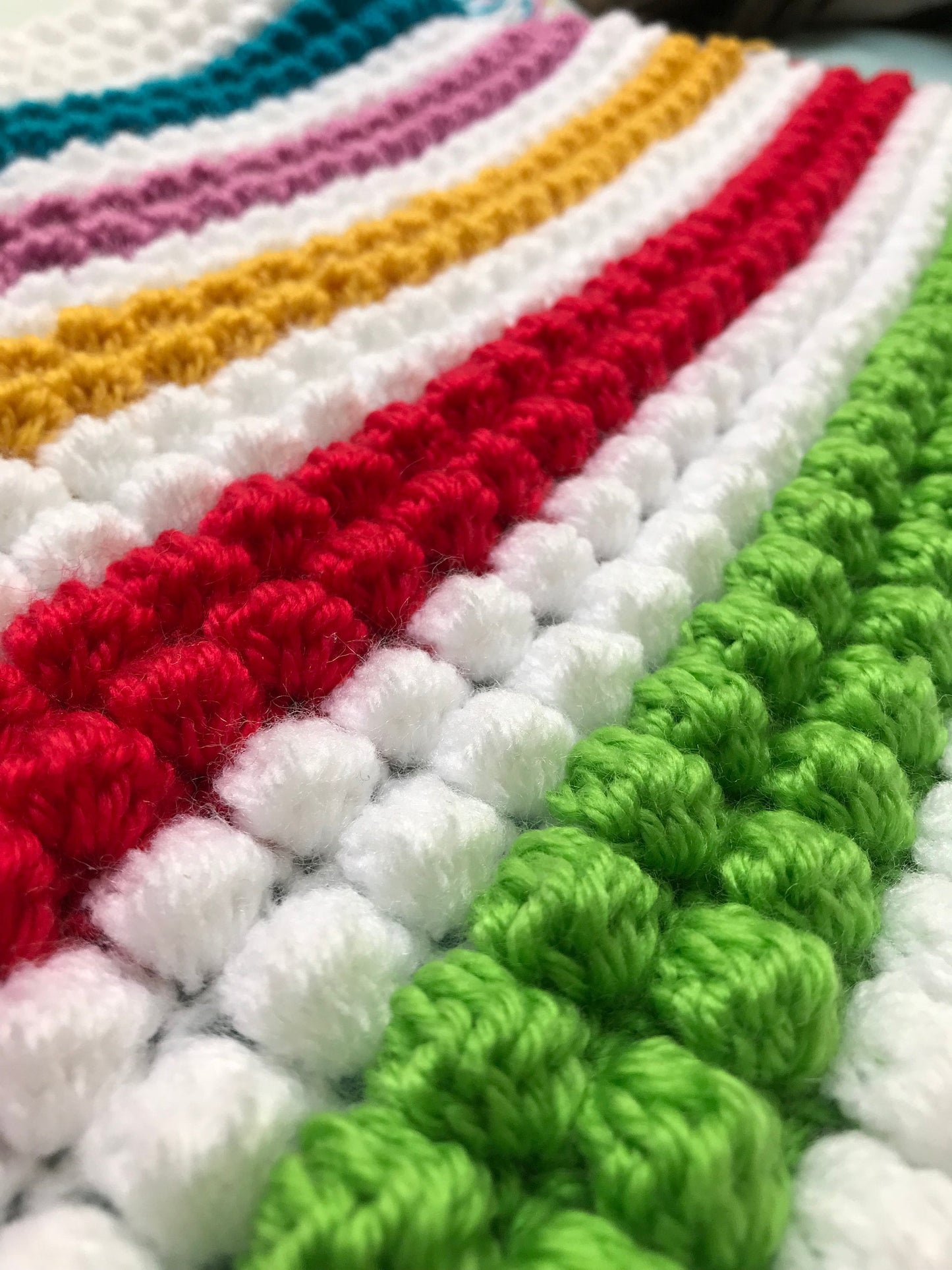 Crocheted Bobble Rainbow Blanket: Striped Baby Pram Throw