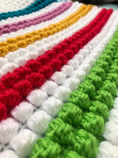 Crocheted Bobble Rainbow Blanket: Striped Baby Pram Throw