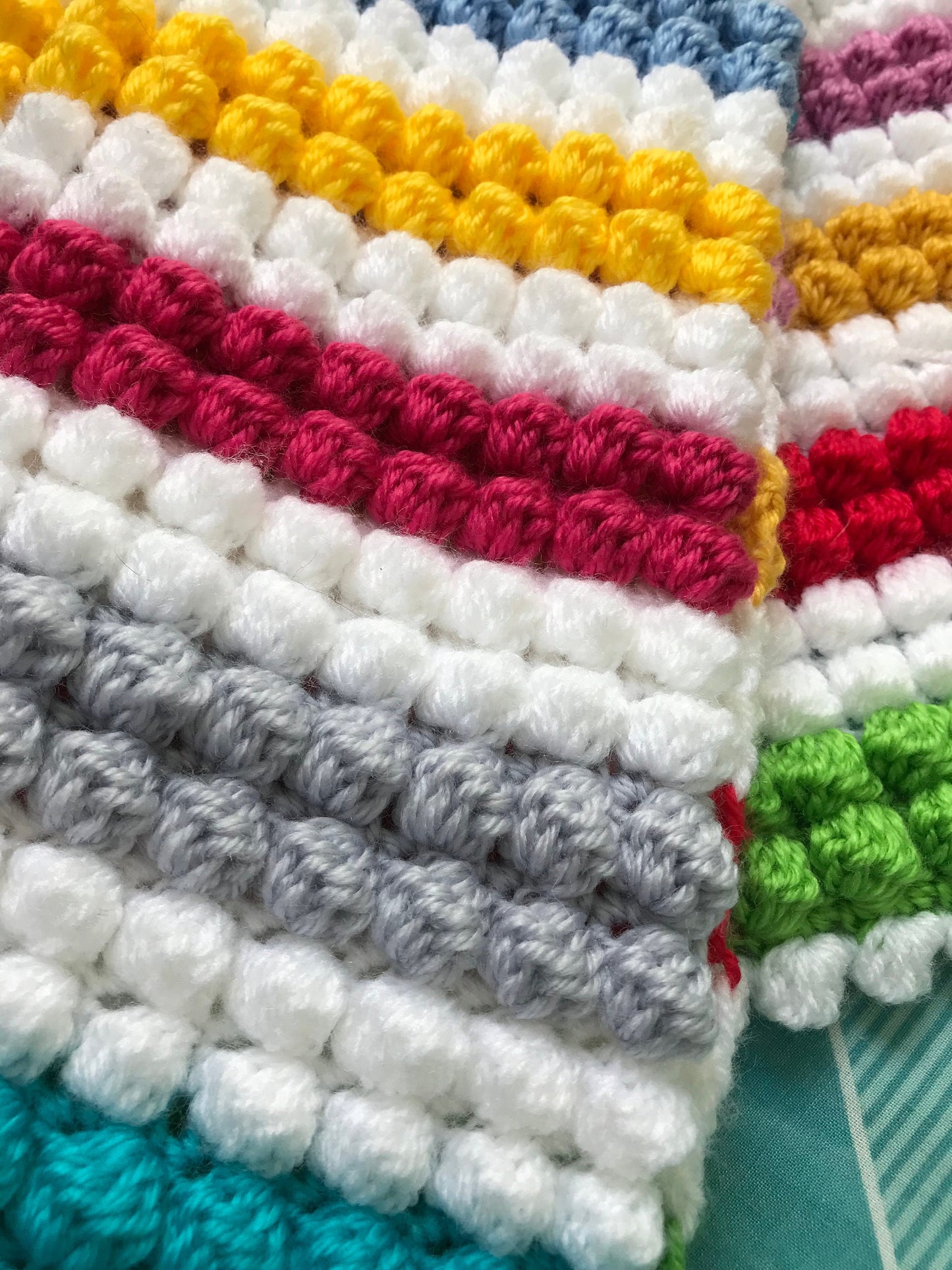 Crocheted Bobble Rainbow Blanket: Striped Baby Pram Throw