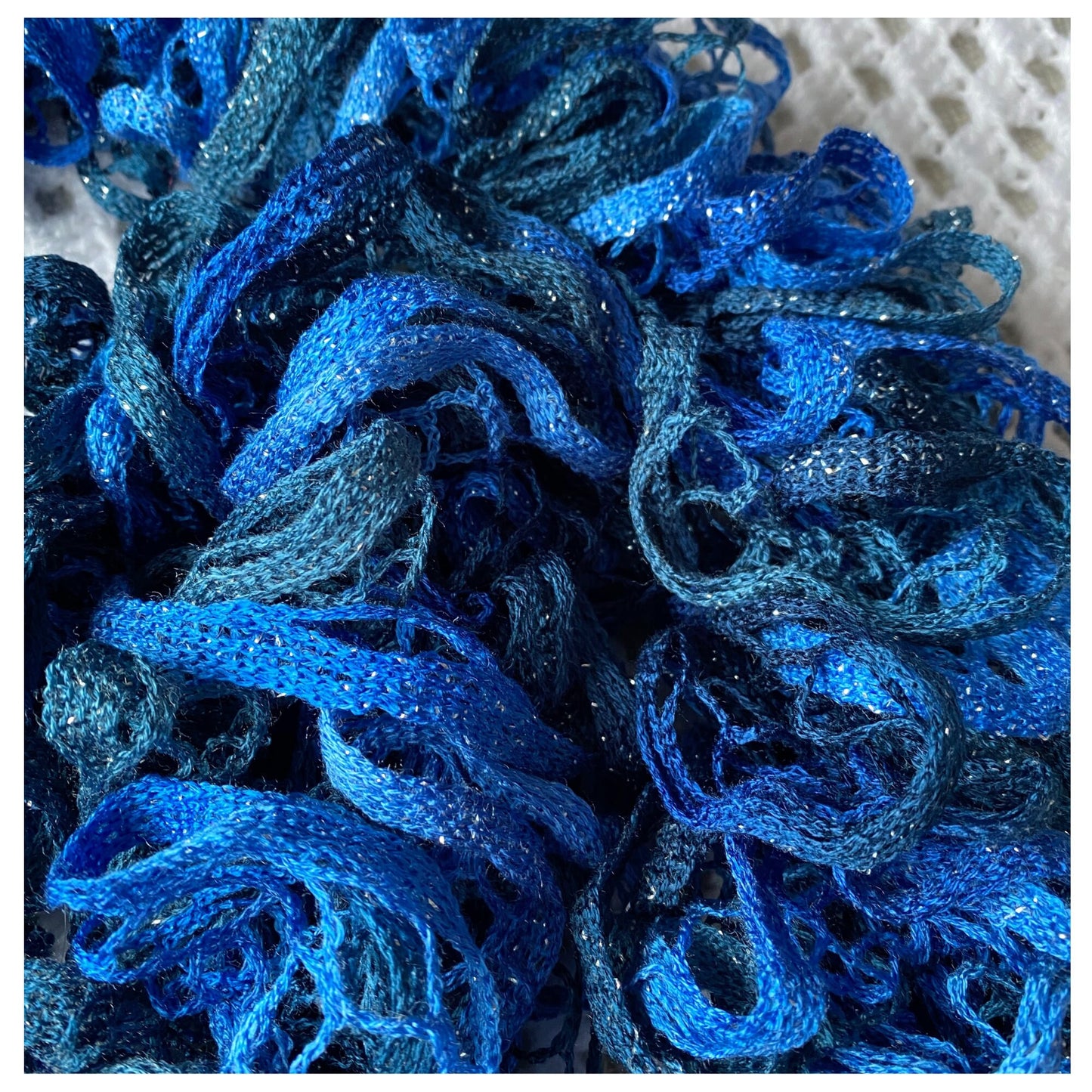 Hand Knit Glittery Blue Scarf: Lacy Party Accessory
