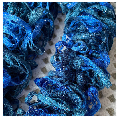Hand Knit Glittery Blue Scarf: Lacy Party Accessory