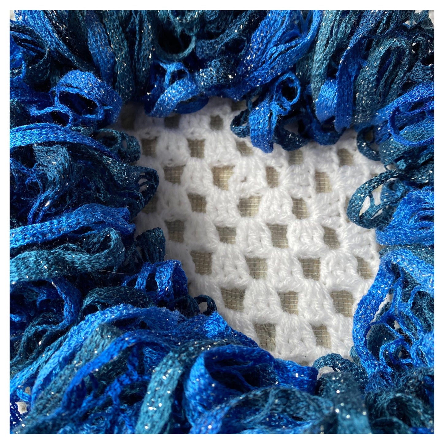 Hand Knit Glittery Blue Scarf: Lacy Party Accessory