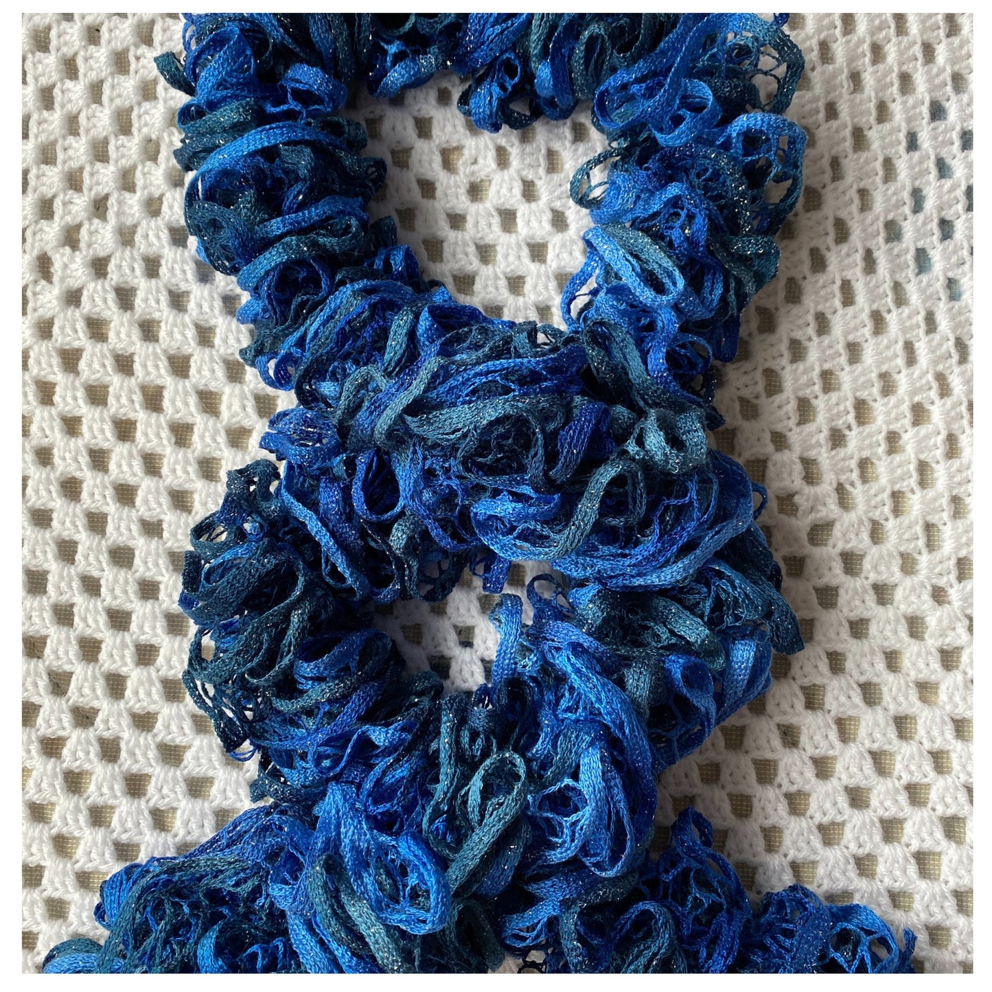 Hand Knit Glittery Blue Scarf: Lacy Party Accessory