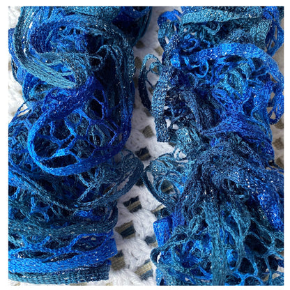 Hand Knit Glittery Blue Scarf: Lacy Party Accessory