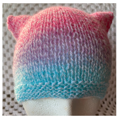 One of a Kind Pastel Pink Purple and Blue Beanie with Animal Ears