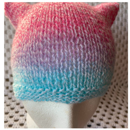 One of a Kind Pastel Pink Purple and Blue Beanie with Animal Ears