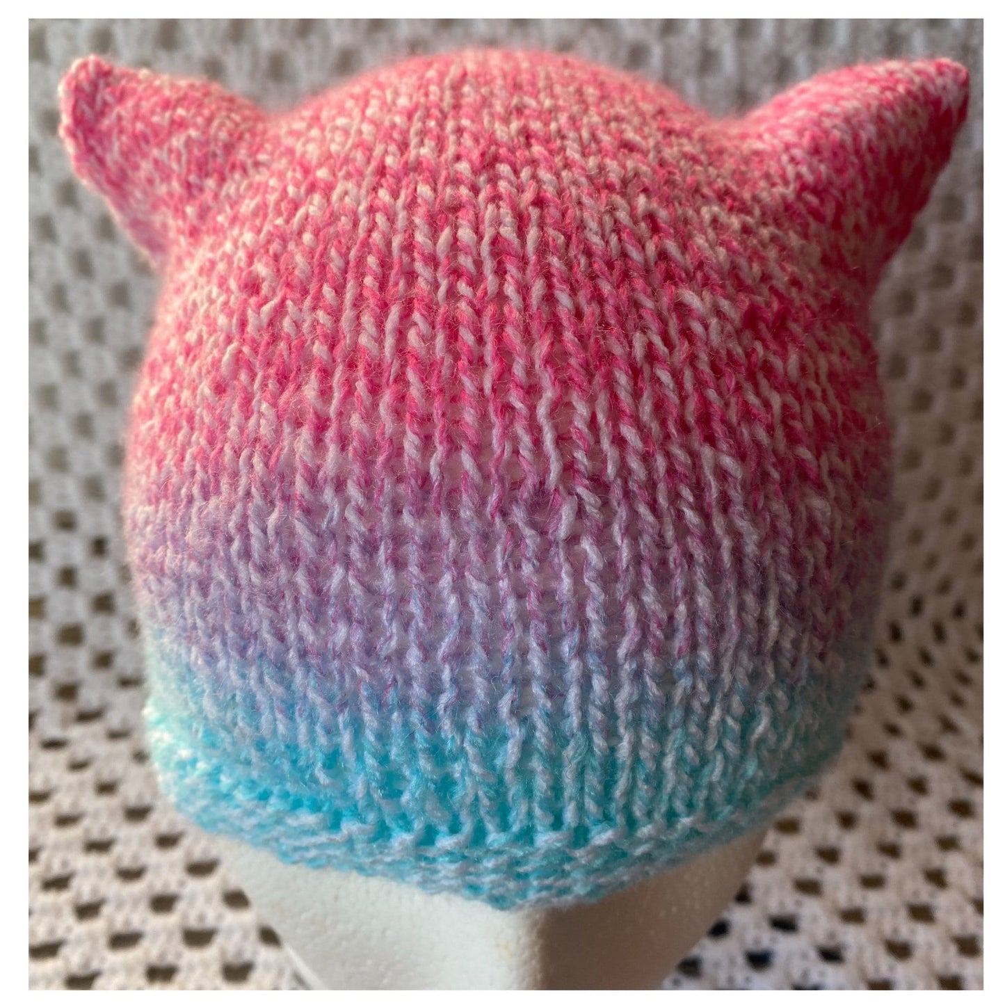 One of a Kind Pastel Pink Purple and Blue Beanie with Animal Ears