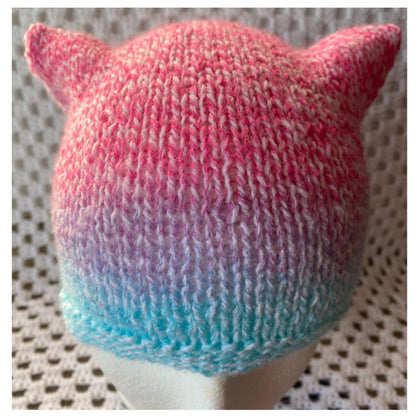One of a Kind Pastel Pink Purple and Blue Beanie with Animal Ears