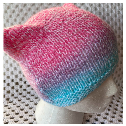 One of a Kind Pastel Pink Purple and Blue Beanie with Animal Ears