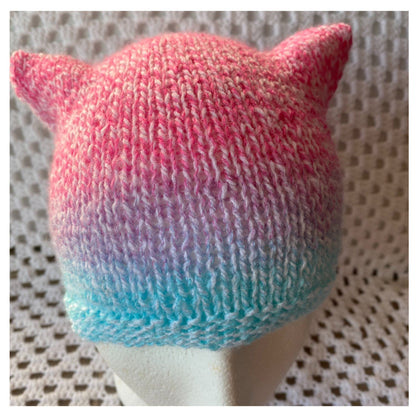 One of a Kind Pastel Pink Purple and Blue Beanie with Animal Ears