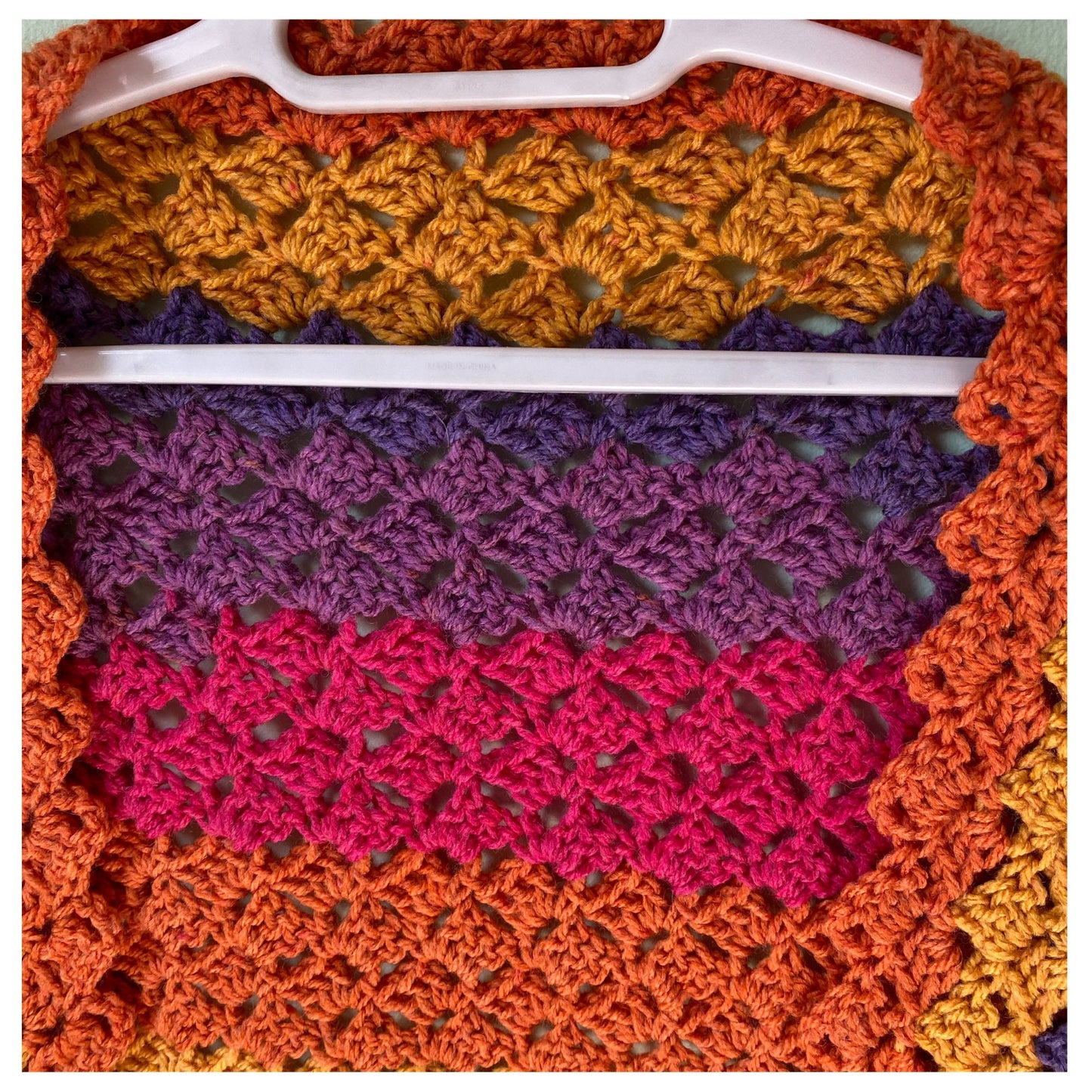 Striped Bright Rainbow Crocheted Triangle Shawl Wrap