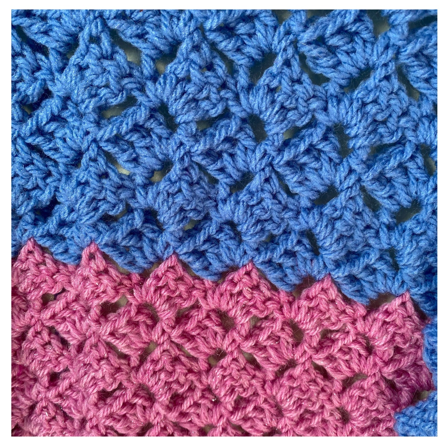 Chunky Blue and Pink Stripe Crocheted Shawl