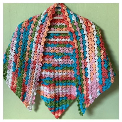 Handmade Crocheted Triangle Shawl: Pastel Aran Acrylic Wrap