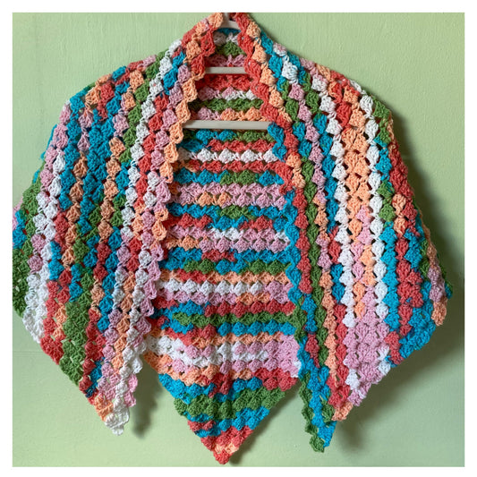 Handmade Crocheted Triangle Shawl: Pastel Aran Acrylic Wrap
