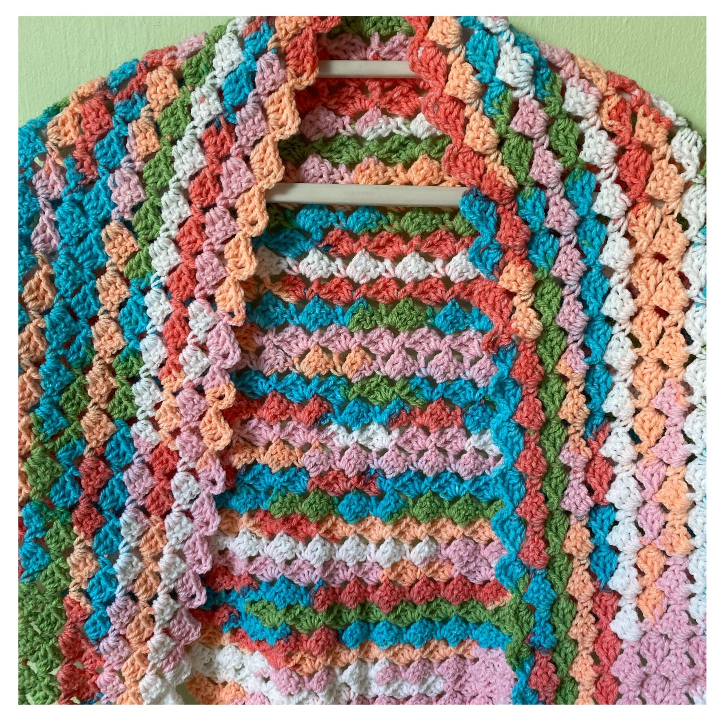 Handmade Crocheted Triangle Shawl: Pastel Aran Acrylic Wrap