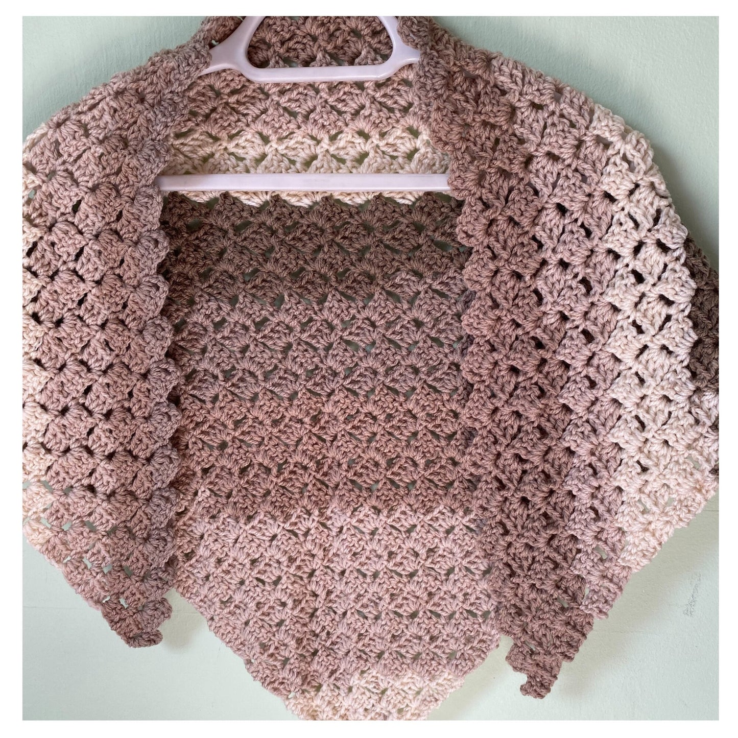 Striped Sandy Brown and Tan Triangle Aran Crocheted Shawl