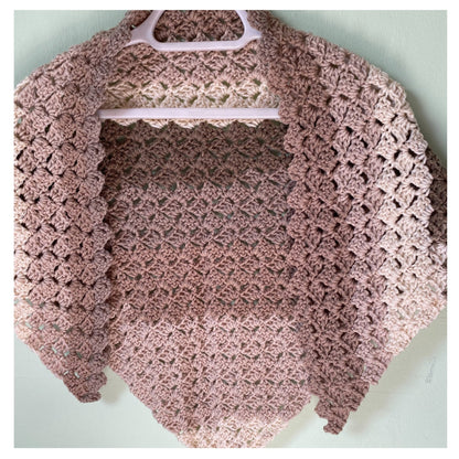 Striped Sandy Brown and Tan Triangle Aran Crocheted Shawl