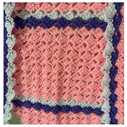 Pink Crocheted Shawl with Purple and White Striped Shawl Wrap