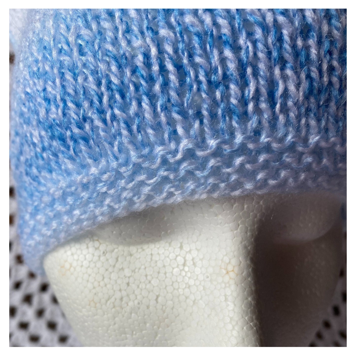 Striped Cat Ears Beanie: Blue & White Acrylic Knit
