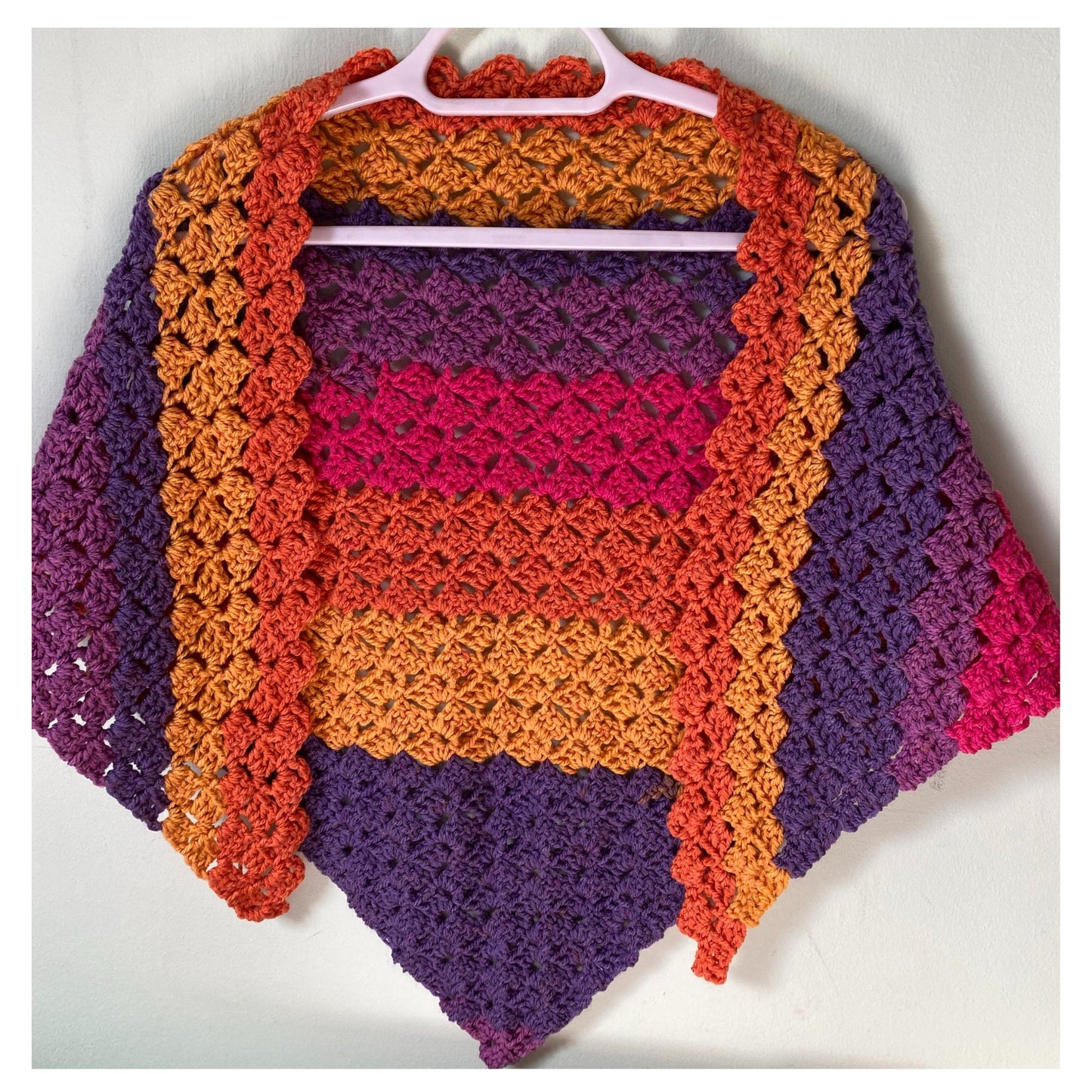 Striped Bright Rainbow Crocheted Triangle Shawl Wrap