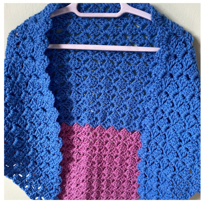 Chunky Blue and Pink Stripe Crocheted Shawl