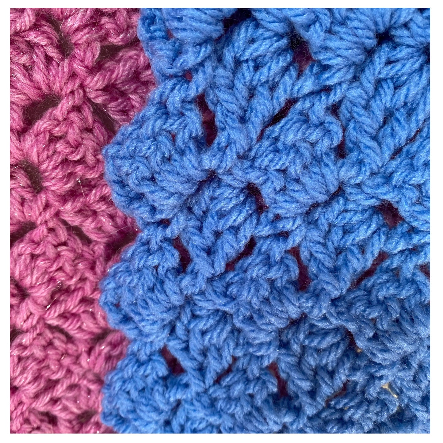 Chunky Blue and Pink Stripe Crocheted Shawl