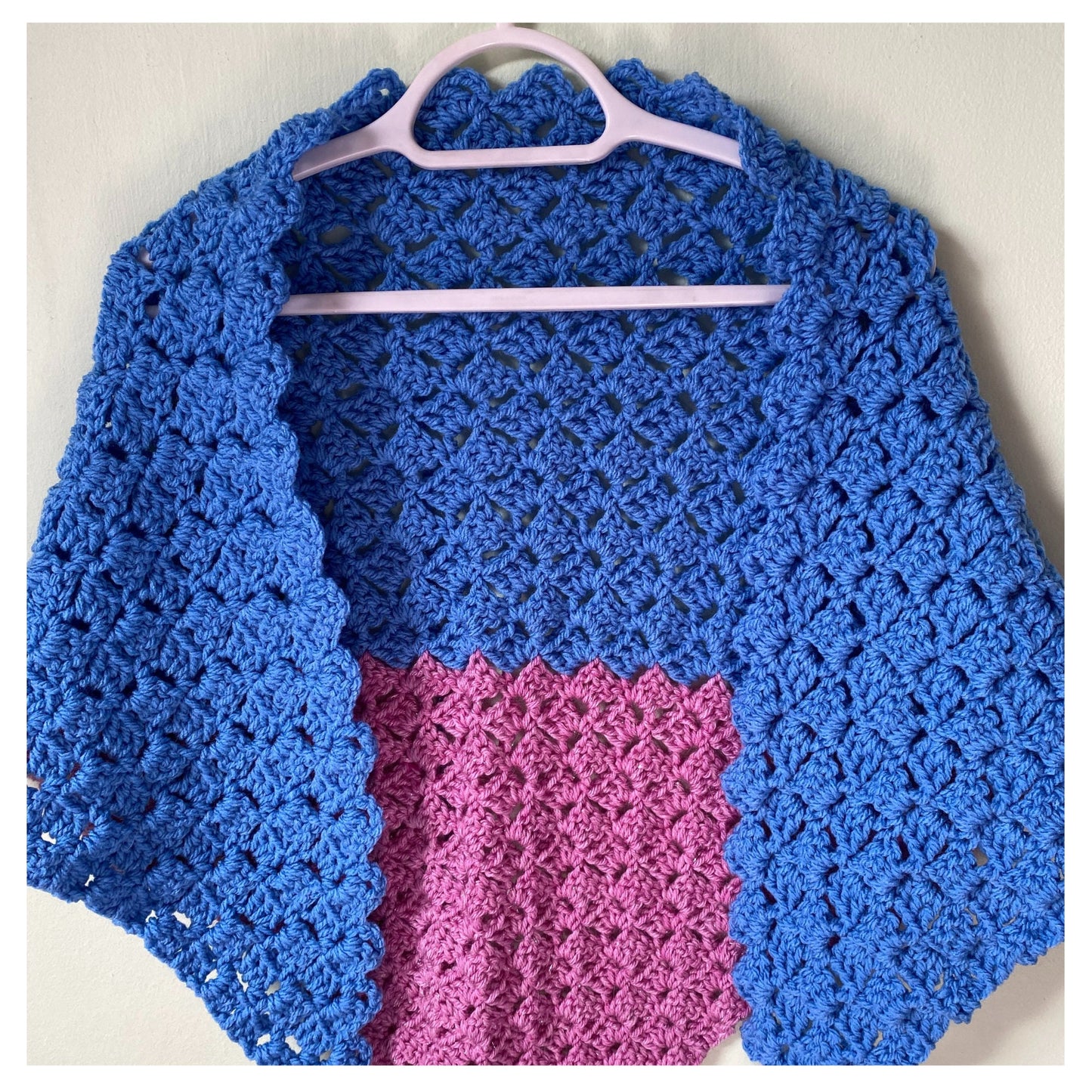 Chunky Blue and Pink Stripe Crocheted Shawl