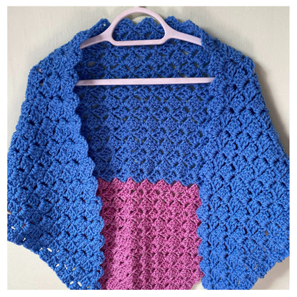 Chunky Blue and Pink Stripe Crocheted Shawl
