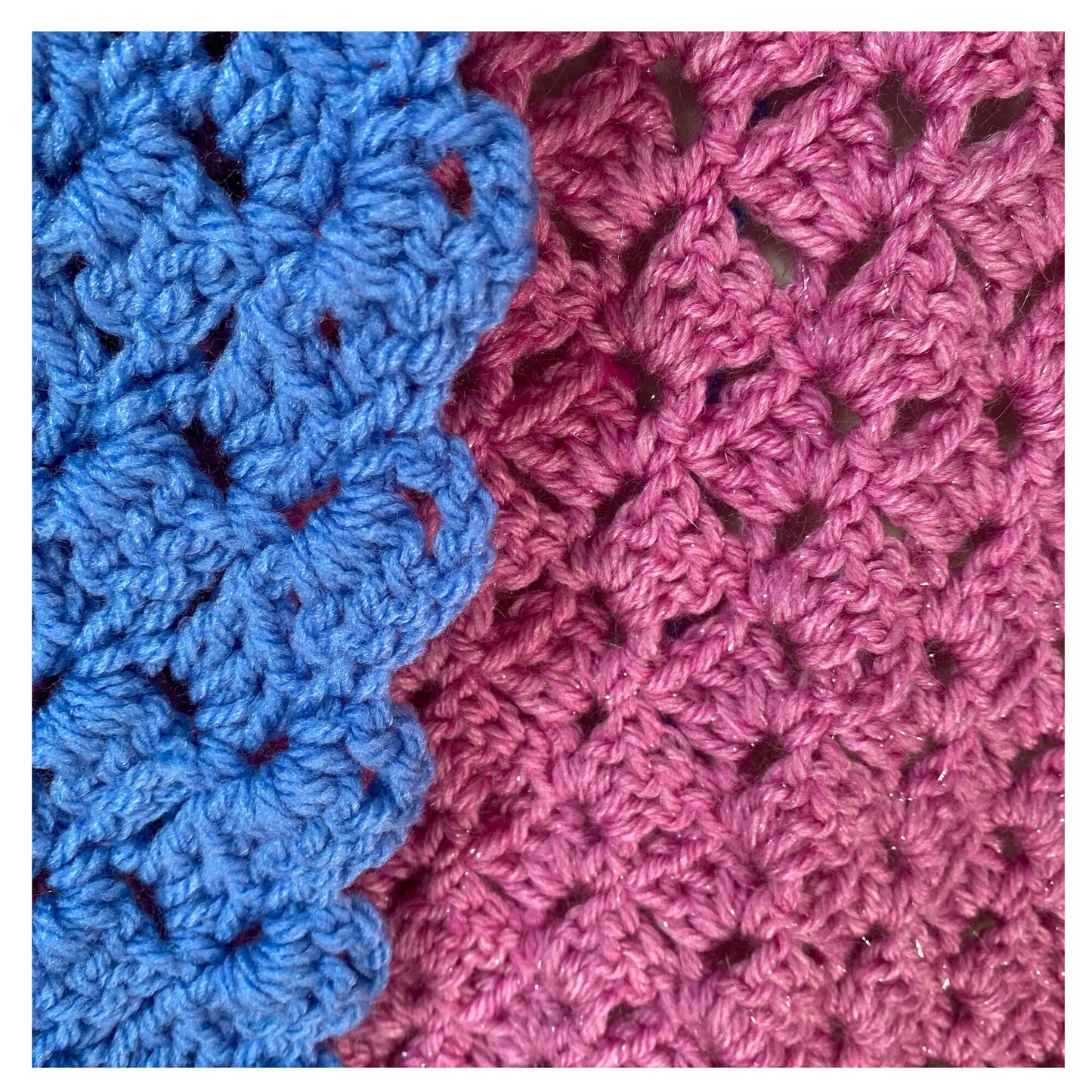 Chunky Blue and Pink Stripe Crocheted Shawl