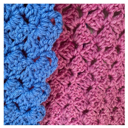 Chunky Blue and Pink Stripe Crocheted Shawl