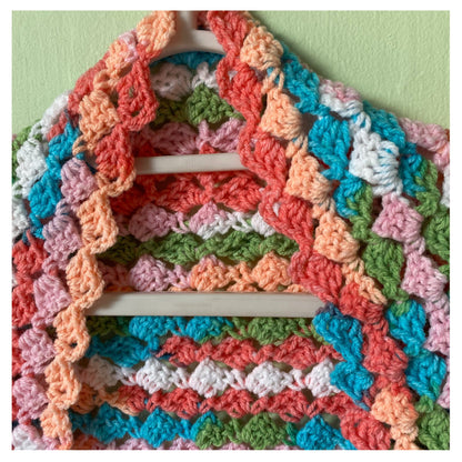 Handmade Crocheted Triangle Shawl: Pastel Aran Acrylic Wrap